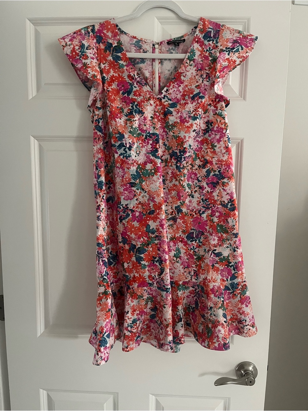J. Crew Pink Floral Ruffle-Sleeve Dress